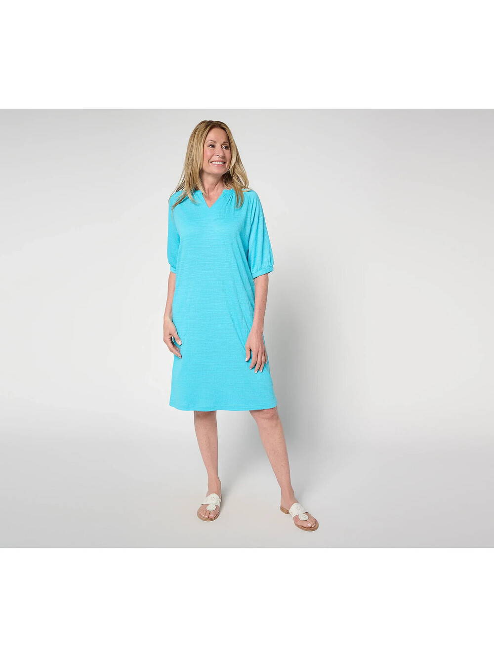 Stan Herman Crepe Knit Elbow Sleeve Halftan-Aqua: X-Large  #903i
